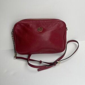 Micheal Kors‎ Dark Cherry Red Crossbody Purse Pebbled Leather Fulton East West